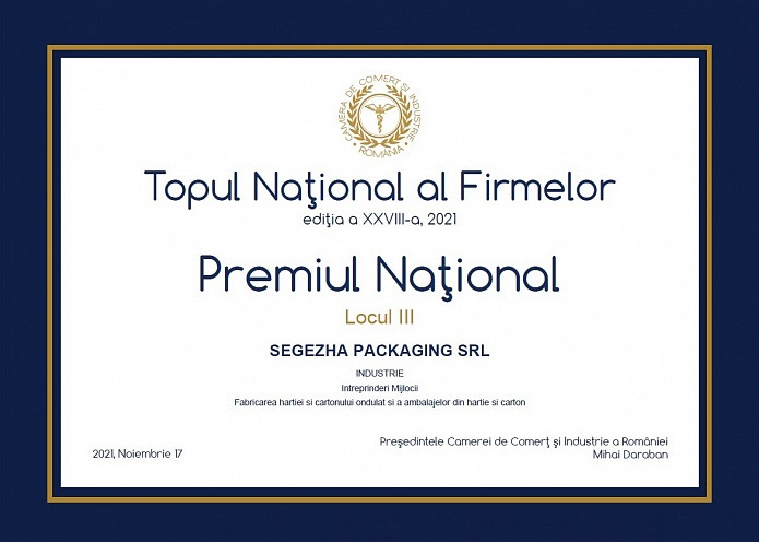 Торгово-промышленная палата Румынии назвала Segezha Packaging лучшей компанией 2021 года
